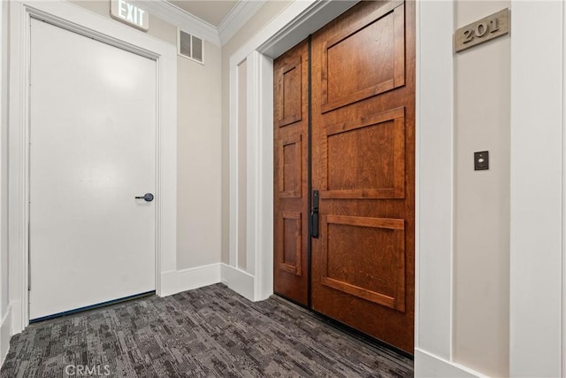 411 N Oakhurst Dr Unit 201, Beverly Hills, CA 90210 - foyer entrance featuring ornamental molding and dark wood-type flooring