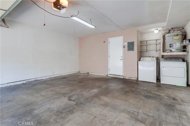 7302 Bright Ave Unit B, Whittier, CA 90602 - garage with washing machine and clothes dryer, strapped water heater, a garage door opener, and electric panel