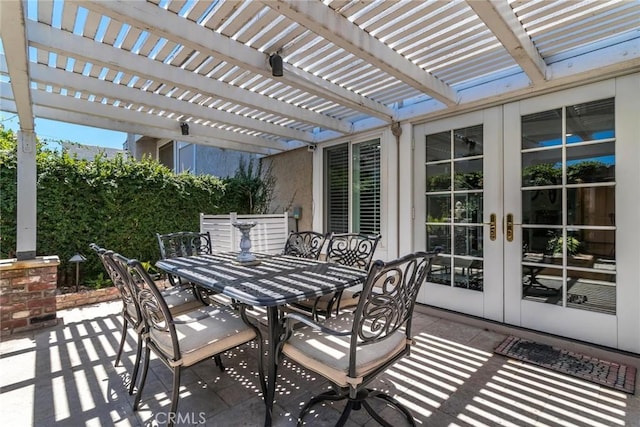 23130 Yvette Ln, Valencia, CA 91355 - view of patio with french doors, outdoor dining area, and a pergola