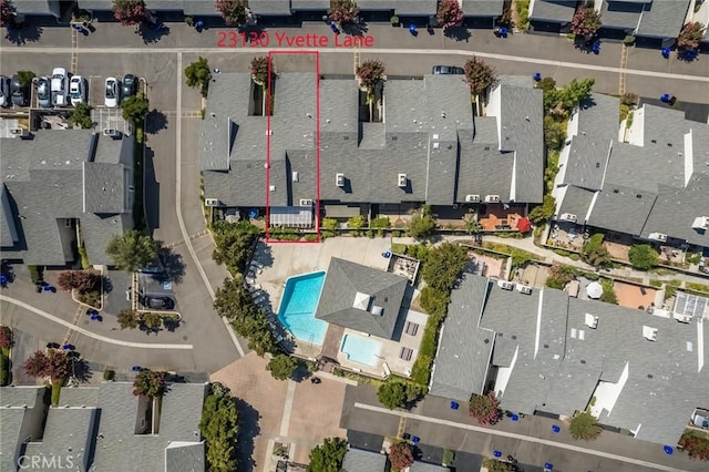 23130 Yvette Ln, Valencia, CA 91355 - aerial perspective of suburban area featuring a pool area