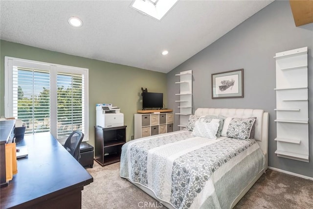 23130 Yvette Ln, Valencia, CA 91355 - carpeted bedroom with recessed lighting, lofted ceiling, an office area, and access to outside