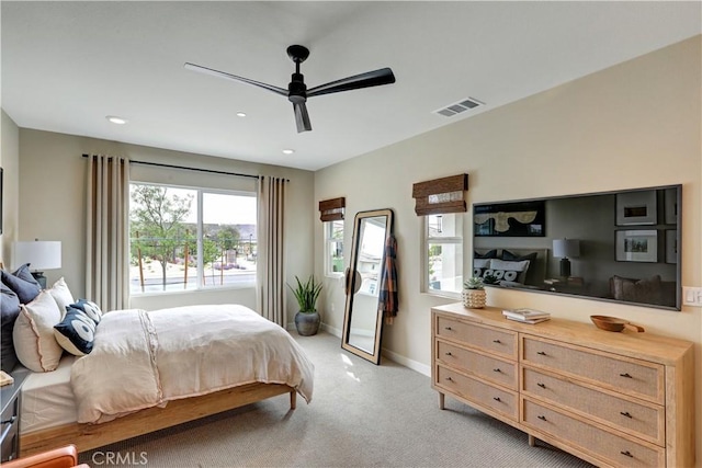 17163 Kent St, Hesperia, CA 92345 - bedroom with light carpet, recessed lighting, and a ceiling fan
