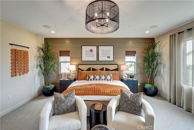17163 Kent St, Hesperia, CA 92345 - carpeted bedroom featuring multiple windows, recessed lighting, and a chandelier