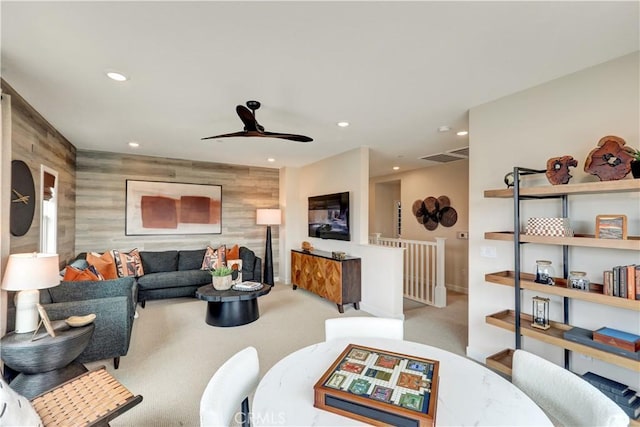 17163 Kent St, Hesperia, CA 92345 - living room with recessed lighting, carpet, and a ceiling fan