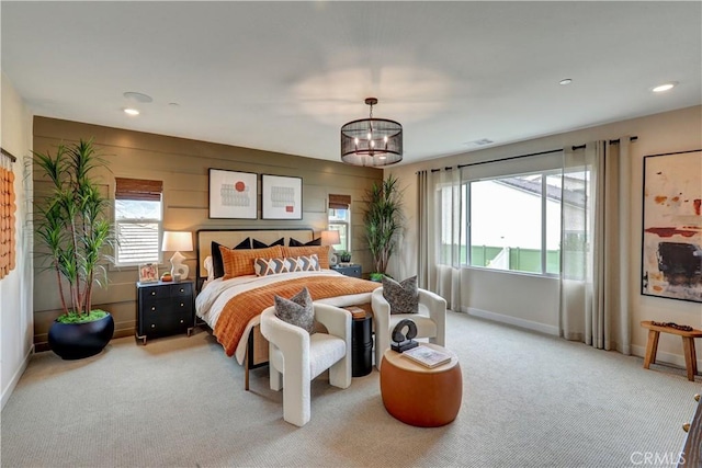 17163 Kent St, Hesperia, CA 92345 - bedroom featuring light colored carpet, a chandelier, and recessed lighting