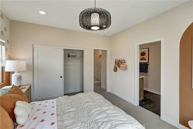 17163 Kent St, Hesperia, CA 92345 - bedroom with arched walkways, a closet, carpet floors, and recessed lighting