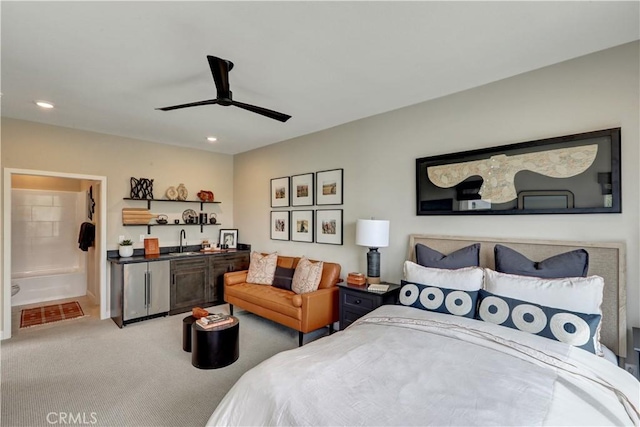 17163 Kent St, Hesperia, CA 92345 - carpeted bedroom featuring wet bar, recessed lighting, a ceiling fan, and ensuite bath