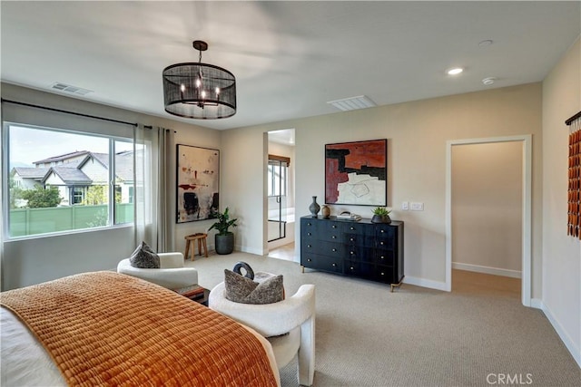 17163 Kent St, Hesperia, CA 92345 - bedroom with a chandelier, carpet flooring, and multiple windows