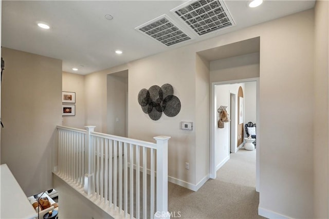 17163 Kent St, Hesperia, CA 92345 - corridor with an upstairs landing, carpet, and recessed lighting