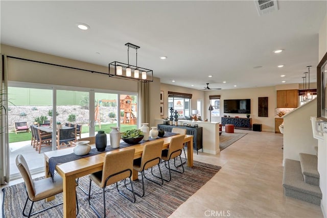 17163 Kent St, Hesperia, CA 92345 - dining area with recessed lighting, healthy amount of natural light, light tile patterned floors, and a ceiling fan