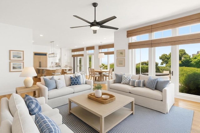 6815 La Jolla Scenic Dr, La Jolla, CA 92037 - living room with ceiling fan, light wood-style flooring, and recessed lighting