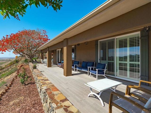 30419 Canyon Estates Rd, Vista, CA 92084 - wooden terrace with an outdoor hangout area and a patio area