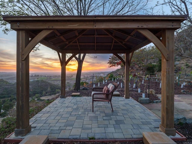 30419 Canyon Estates Rd, Vista, CA 92084 - patio terrace at dusk featuring a gazebo and a patio area