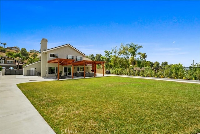 5025 Stonehaven Dr, Yorba Linda, CA 92887 - rear view of house with a pergola, a patio area, stucco siding, and an outdoor living space