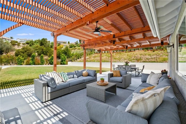 5025 Stonehaven Dr, Yorba Linda, CA 92887 - view of patio / terrace with an outdoor living space, a pergola, and a ceiling fan