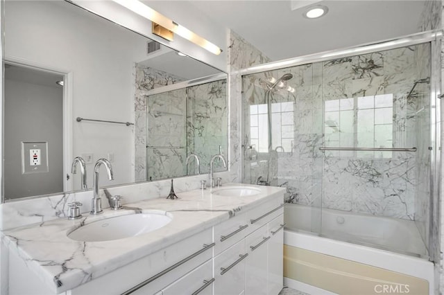 4600 Don Lorenzo Dr Unit 20, Los Angeles, CA 90008 - full bathroom with bath / shower combo with glass door, double vanity, and recessed lighting