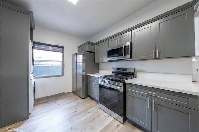 532 W 5th St, Long Beach, CA 90802 - kitchen with appliances with stainless steel finishes, gray cabinets, and light wood-type flooring