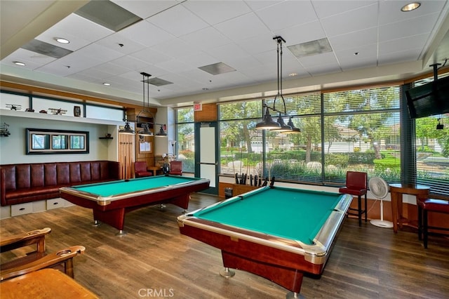 1660 Snowberry Rd, Beaumont, CA 92223 - game room featuring billiards, wood finished floors, and a paneled ceiling