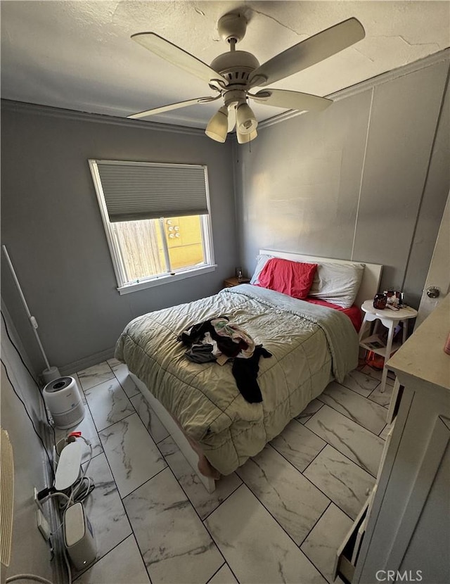 8648 Chestnut Ave, South Gate, CA 90280 - bedroom featuring light marble finish flooring and ceiling fan