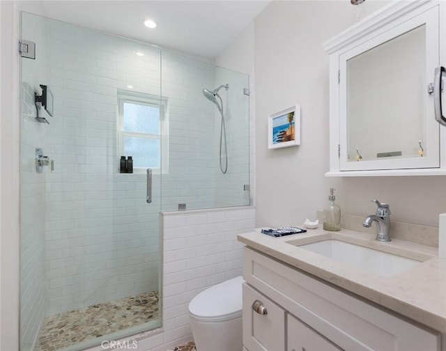 31907 9th Ave, Laguna Beach, CA 92651 - bathroom with a shower stall, vanity, and recessed lighting