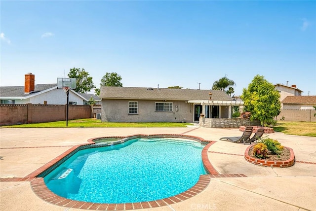7751 La Mesa Way, Buena Park, CA 90620 - view of pool with a patio, a fenced backyard, and a pool with connected hot tub