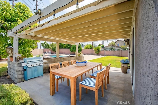 7751 La Mesa Way, Buena Park, CA 90620 - fenced backyard featuring outdoor dining space, a patio, and grilling area
