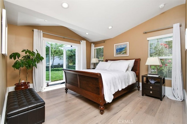 20516 Aetna St, Woodland Hills, CA 91367 - bedroom with lofted ceiling, light wood-style floors, access to exterior, and recessed lighting