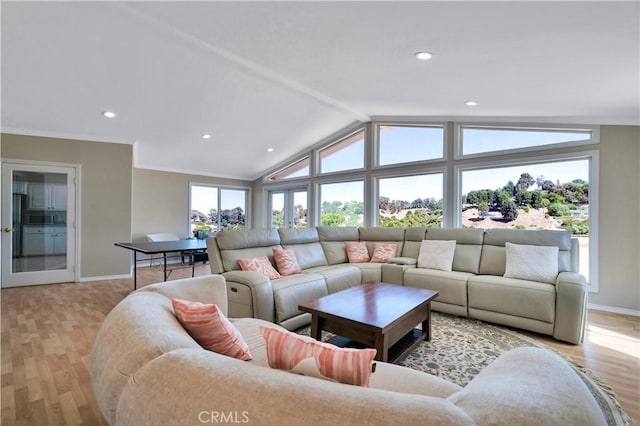 13 Buggy Whip Dr, Rolling Hills, CA 90274 - living area featuring recessed lighting, light wood-type flooring, vaulted ceiling, and ornamental molding
