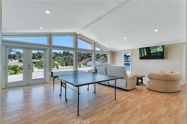 13 Buggy Whip Dr, Rolling Hills, CA 90274 - rec room featuring light wood-style flooring, french doors, and recessed lighting