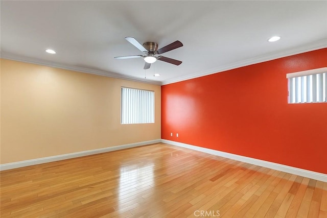 13203 Gyna Ln, La Puente, CA 91746 - unfurnished room with ceiling fan, light wood-style floors, crown molding, and recessed lighting