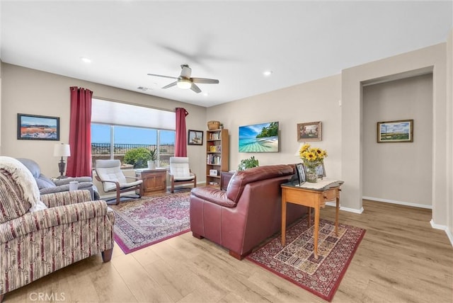 11444 River Run St, Apple Valley, CA 92308 - living area featuring light wood-type flooring, ceiling fan, and recessed lighting