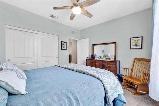 11444 River Run St, Apple Valley, CA 92308 - bedroom with carpet flooring, a closet, and a ceiling fan