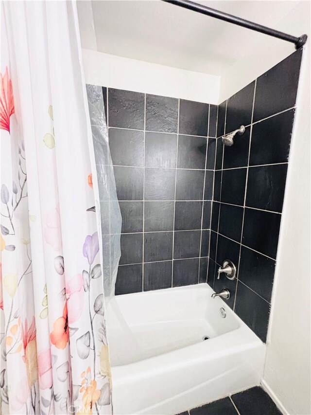 10349 Victoria St, Rancho Cucamonga, CA 91701 - bathroom with shower / bath combination with curtain and tile patterned flooring