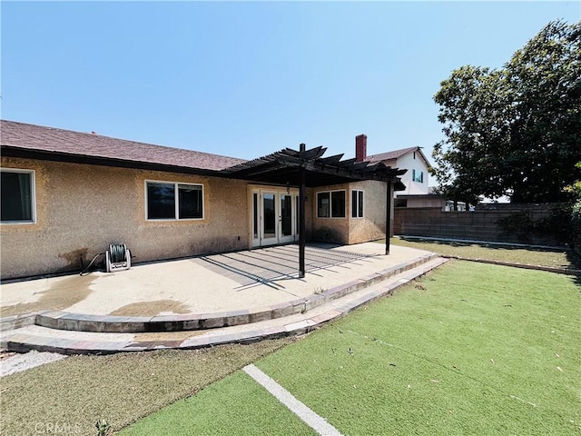 10349 Victoria St, Rancho Cucamonga, CA 91701 - back of property featuring french doors, stucco siding, a pergola, and a patio