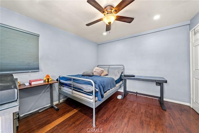 7314 Summitrose St, Tujunga, CA 91042 - bedroom featuring wood finished floors, a ceiling fan, and recessed lighting