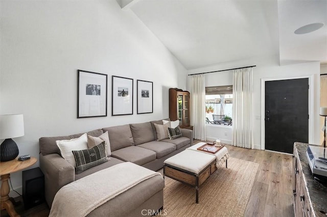 24754 Masters Cup Way, Valencia, CA 91355 - living room featuring high vaulted ceiling and light wood finished floors