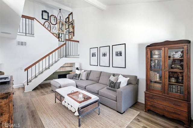 24754 Masters Cup Way, Valencia, CA 91355 - living area featuring stairs and wood finished floors