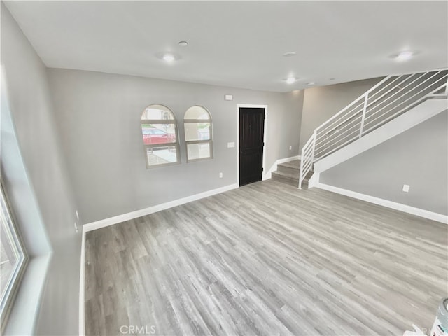 6545 Newlin, Whittier, CA 90601 - unfurnished living room featuring stairway, wood finished floors, and recessed lighting