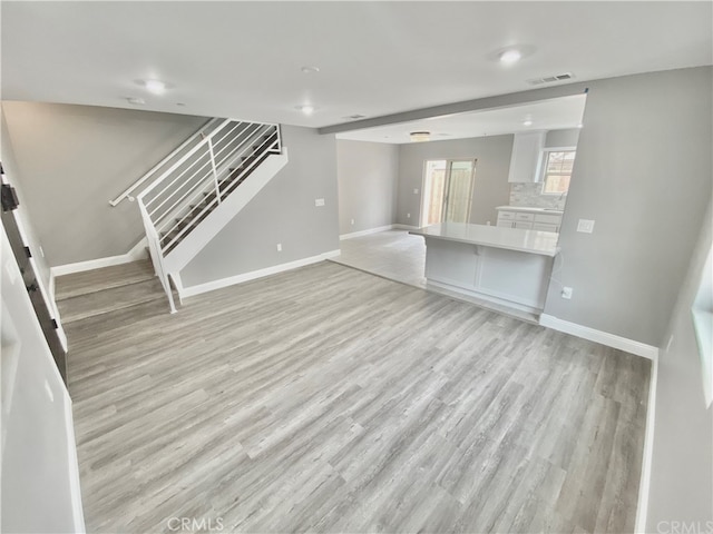 6545 Newlin, Whittier, CA 90601 - unfurnished living room featuring light wood-type flooring and stairway