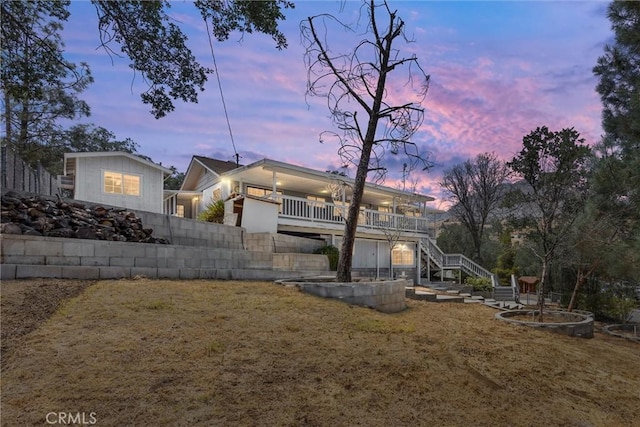 501 Old State Rd, Wofford Heights, CA 93285 - back of property at dusk featuring stairway