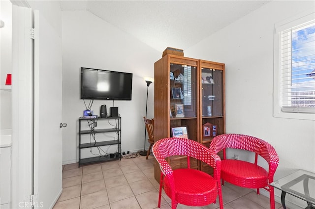 16116 Cajon, Hesperia, CA 92345 - living area featuring light tile patterned floors and lofted ceiling