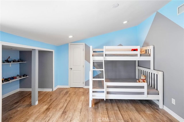 17211 Orozco St, Granada Hills, CA 91344 - bedroom featuring vaulted ceiling, wood finished floors, and recessed lighting