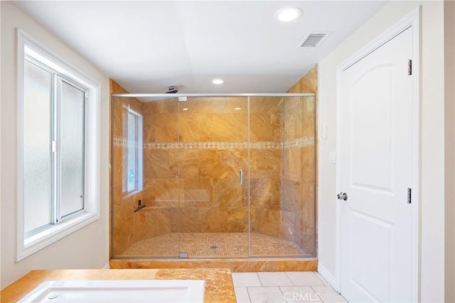 17211 Orozco St, Granada Hills, CA 91344 - full bathroom featuring a shower stall, recessed lighting, and tile patterned flooring