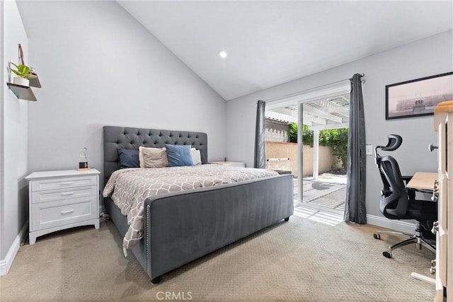 5742 E Hudson Bay Dr, Anaheim, CA 92807 - bedroom with access to outside, an office area, vaulted ceiling, and light carpet