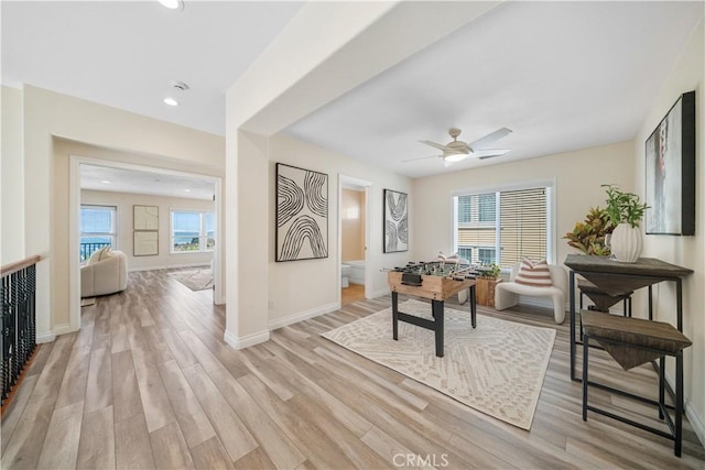 23735 Canyon Vista Ct, Diamond Bar, CA 91765 - home office featuring light wood-style floors, a ceiling fan, and recessed lighting