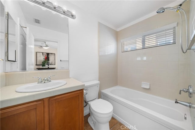 23735 Canyon Vista Ct, Diamond Bar, CA 91765 - bathroom featuring vanity, shower / bathtub combination, and ceiling fan