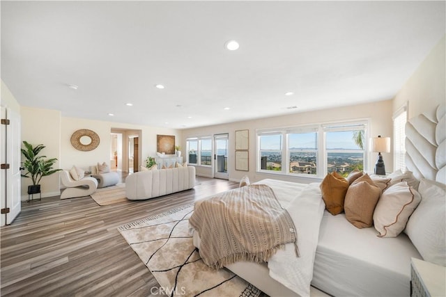 23735 Canyon Vista Ct, Diamond Bar, CA 91765 - bedroom featuring access to outside, light wood-style floors, and recessed lighting