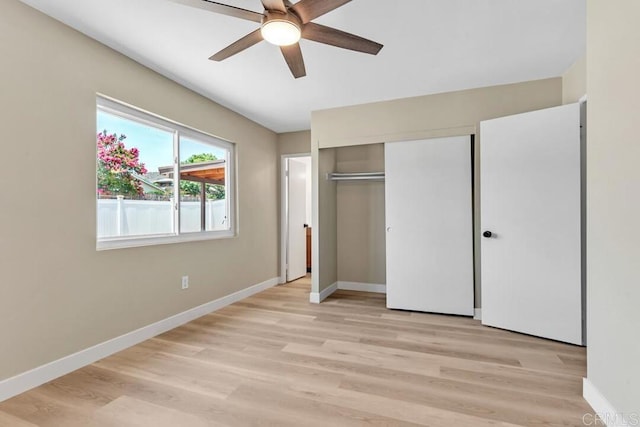 10758 Princess Arlene Dr, Santee, CA 92071 - unfurnished bedroom with light wood-type flooring, a closet, and a ceiling fan