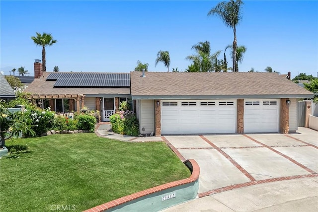 24481 Jutewood Pl, Lake Forest, CA 92630 - single story home featuring a shingled roof, solar panels, a front yard, driveway, and an attached garage