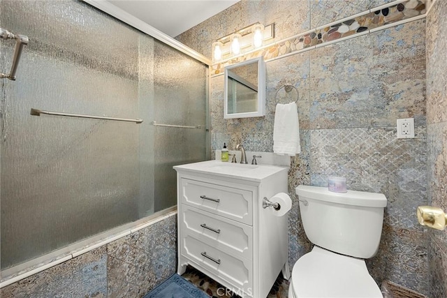 24481 Jutewood Pl, Lake Forest, CA 92630 - full bathroom featuring tile walls, vanity, and an enclosed shower